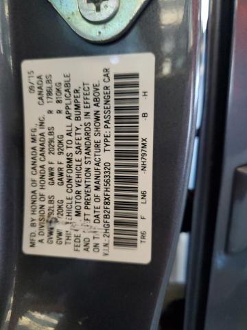 2HGFB2F8XFH563320 - 2015 HONDA CIVIC EX GRAY photo 12