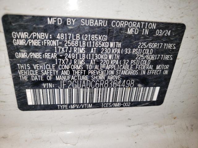 JF2GUADC6R8364498 - 2024 SUBARU CROSSTREK PREMIUM 白色 照片 13