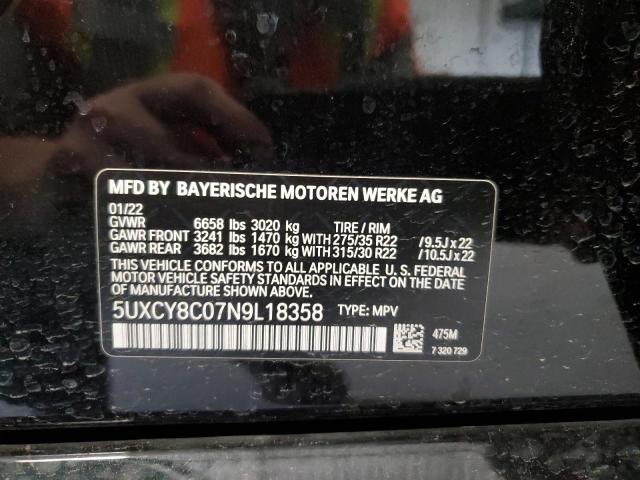 5UXCY8C07N9L18358 - 2022 BMW X6 M50I BLACK photo 12