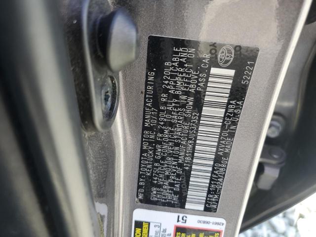 4T1B11HK8JU537352 - 2018 TOYOTA CAMRY L 灰色 照片 12