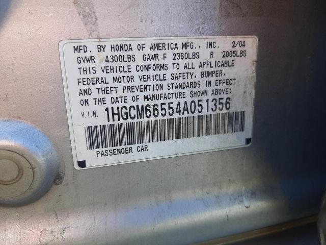 1HGCM66554A051356 - 2004 HONDA ACCORD EX SILVER photo 12