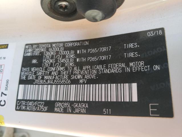 JTEBU5JR4J5558506 - 2018 TOYOTA 4RUNNER SR5/SR5 PREMIUM 白色 照片 14