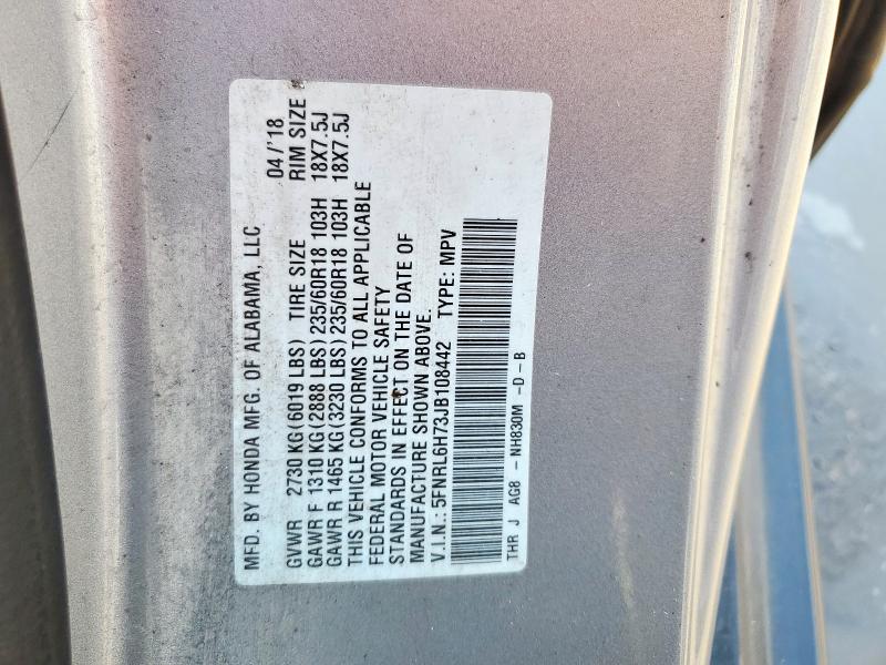 5FNRL6H73JB108442 - 2018 HONDA ODYSSEY EXL ვერცხლისფერი ფოტო 13