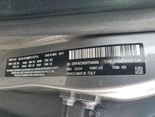 ZARFAEDN3H7544060 - 2017 ALFA ROMEO GIULIA Q4 灰色 照片 12