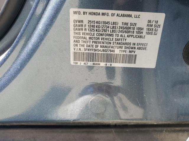 5FNYF5H54JB027946 - 2018 HONDA PILOT EXL Mavi foto 12