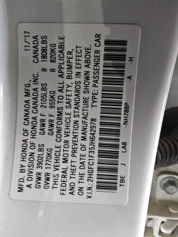 2HGFC1F35JH642978 - 2018 HONDA CIVIC EX Ağ foto 12