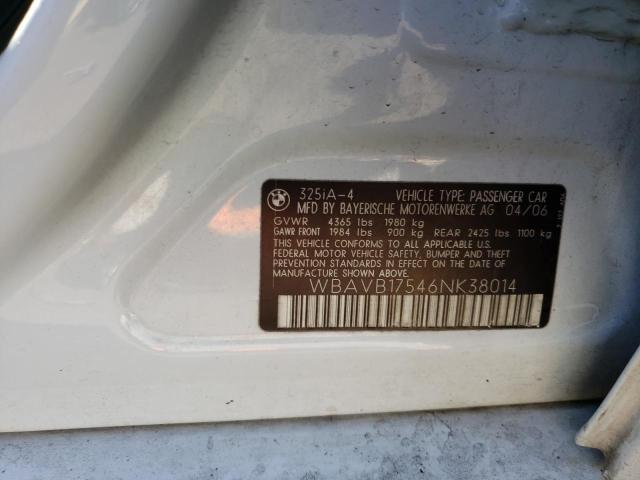 WBAVB17546NK38014 - 2006 BMW 325 I AUTOMATIC WHITE photo 12