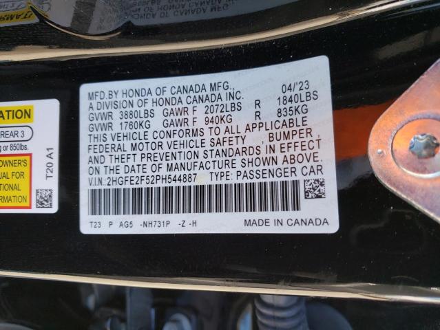 2HGFE2F52PH544887 - 2023 HONDA CIVIC SPORT BLACK photo 12