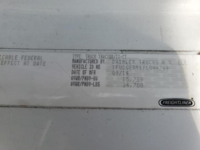 1FUBGEDVXFLGH4744 - 2015 FREIGHTLINER CASCADIA 1 WHITE photo 10