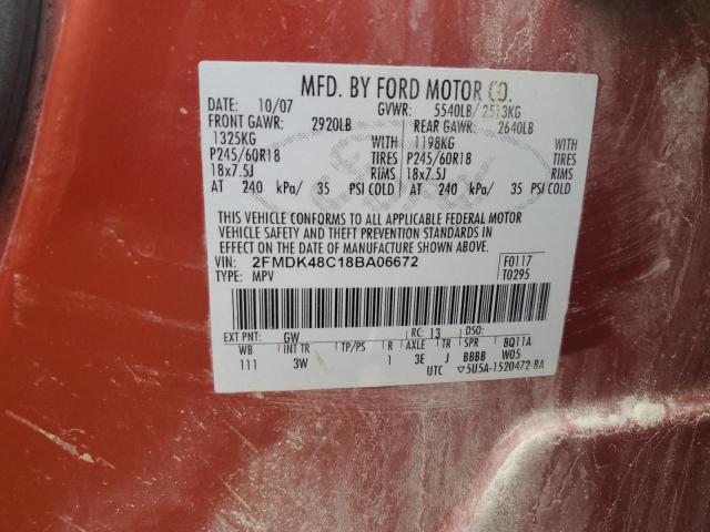 2FMDK48C18BA06672 - 2008 FORD EDGE SEL ORANGE photo 14