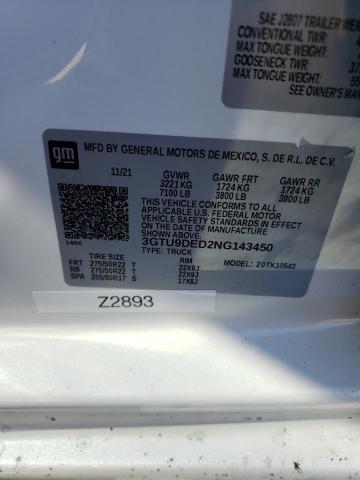 3GTU9DED2NG143450 - 2022 GMC SIERRA LIM K1500 SLT WHITE photo 10