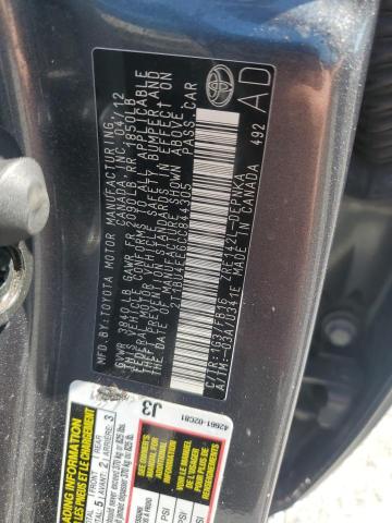 2T1BU4EE6CC844305 - 2012 TOYOTA COROLLA BASE GRAY photo 12