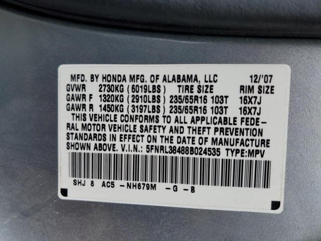 5FNRL38488B024535 - 2008 HONDA ODYSSEY EX GRAY photo 13