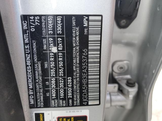 4JGDA5HB3EA353766 - 2014 MERCEDES-BENZ ML 350 4MATIC SILVER photo 13