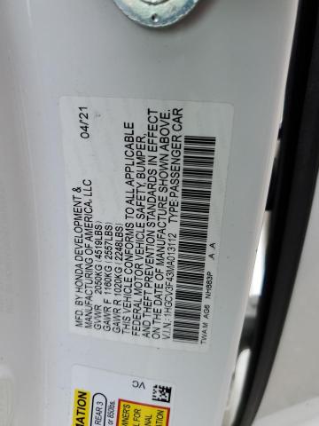 1HGCV3F43MA013112 - 2021 HONDA ACCORD HYBRID EX WHITE photo 12