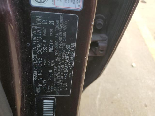 KNAFU4A27A5874580 - 2010 KIA FORTE EX BROWN photo 12