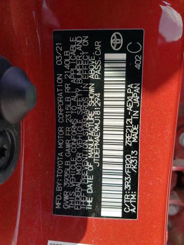 JTDEPMAE9MJ181294 - 2021 TOYOTA COROLLA LE RED photo 13