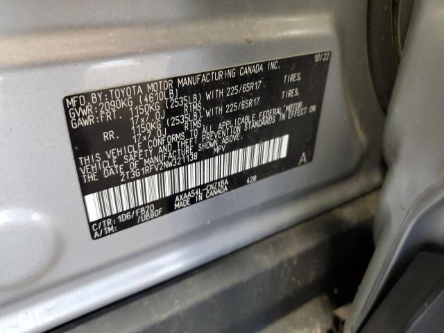 2T3G1RFV2NW321138 - 2022 TOYOTA RAV4 LE Արծաթագույն լուսանկար 14