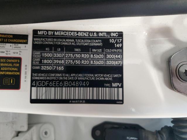 4JGDF6EE6JB048949 - 2018 MERCEDES-BENZ GLS 450 4MATIC WHITE photo 13