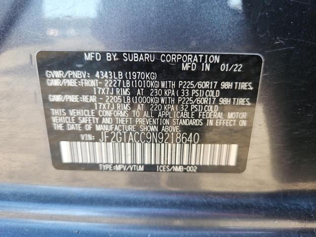 JF2GTACC9N9218640 - 2022 SUBARU CROSSTREK PREMIUM 灰色 照片 12