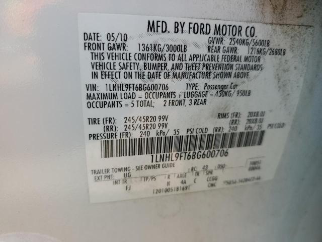 1LNHL9FT6BG600706 - 2011 LINCOLN MKS WHITE photo 13