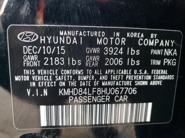 KMHD84LF8HU067706 - 2017 HYUNDAI ELANTRA SE BLACK photo 13