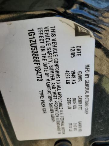 1G1ZU53866F184773 - 2006 CHEVROLET MALIBU LTZ შავი ფოტო 12