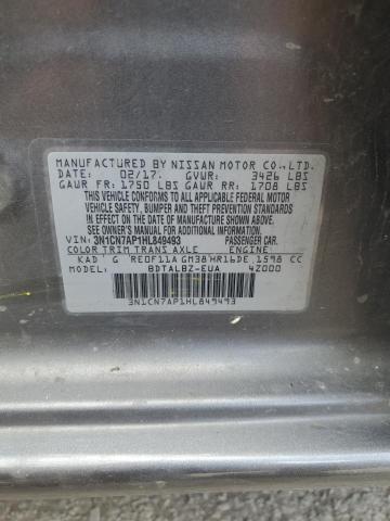 3N1CN7AP1HL849493 - 2017 NISSAN VERSA S GRAY photo 12