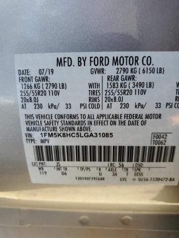 1FM5K8HC5LGA31085 - 2020 FORD EXPLORER PLATINUM SILVER photo 13