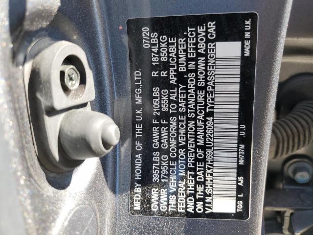 SHHFK7H69LU226094 - 2020 HONDA CIVIC EX GRAY photo 12