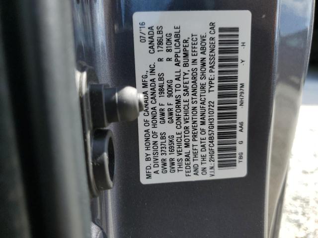 2HGFC4B57GH310722 - 2016 HONDA CIVIC LX CHARCOAL photo 13