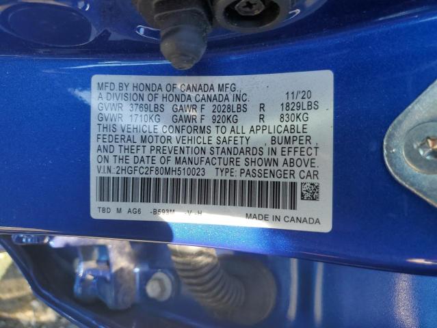2HGFC2F80MH510023 - 2021 HONDA CIVIC SPORT 蓝色 照片 13