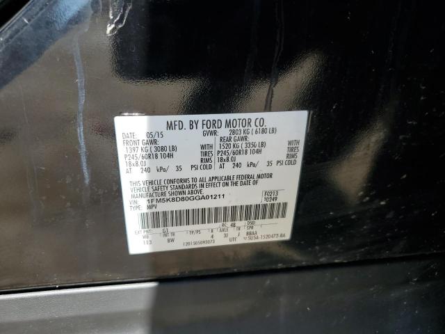 1FM5K8D80GGA01211 - 2016 FORD EXPLORER XLT BLACK photo 12