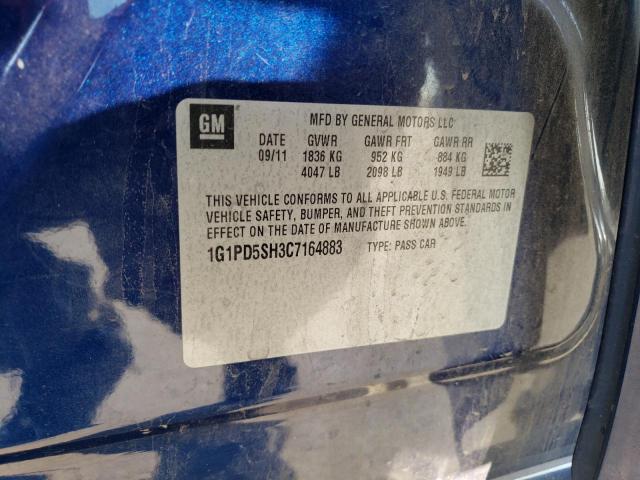 1G1PD5SH3C7164883 - 2012 CHEVROLET CRUZE LS ლურჯი ფოტო 12