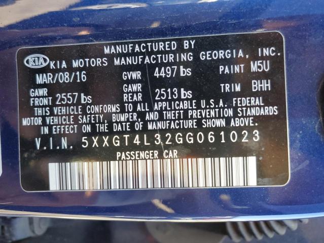 5XXGT4L32GG061023 - 2016 KIA OPTIMA LX BLUE photo 12