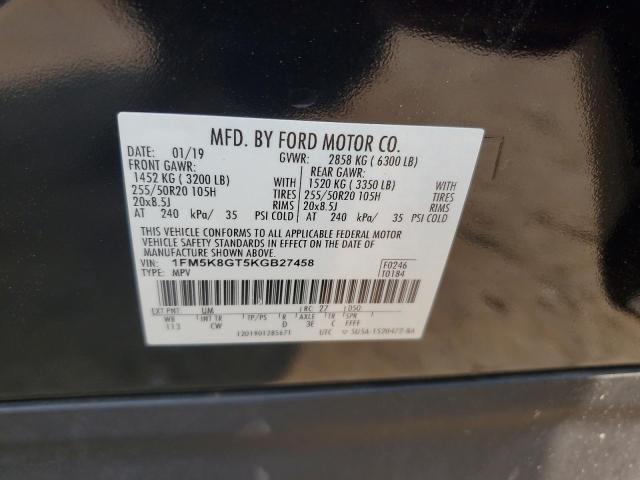 1FM5K8GT5KGB27458 - 2019 FORD EXPLORER SPORT 黑色 照片 14