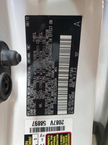 5TDYK3DC1CS268494 - 2012 TOYOTA SIENNA XLE Beyaz fotoğraf 13