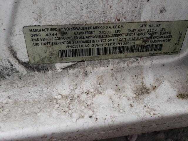 3VWEF71KX7M139120 - 2007 VOLKSWAGEN JETTA WOLFSBURG 白色 照片 13