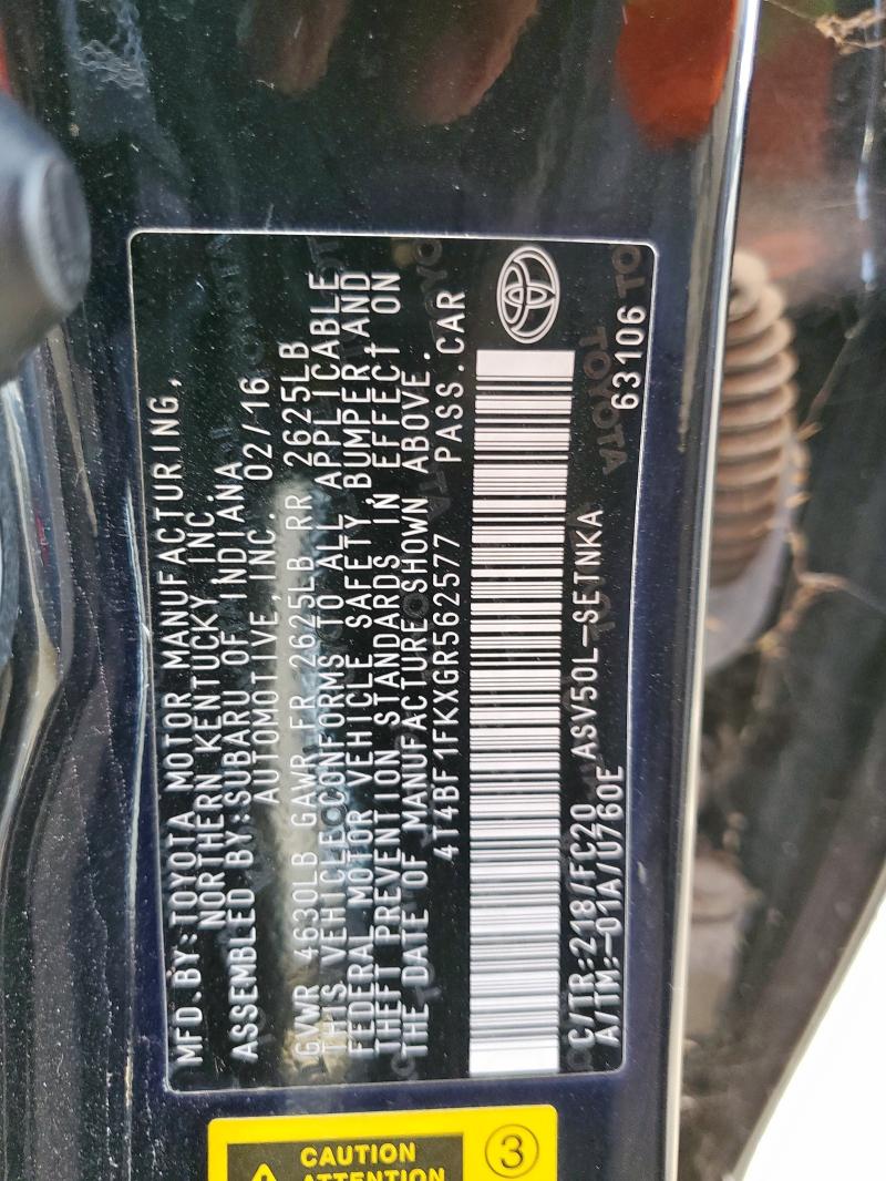 4T4BF1FKXGR562577 - 2016 TOYOTA CAMRY LE BLACK photo 12