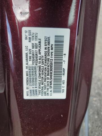 5FNRL5H69CB095913 - 2012 HONDA ODYSSEY EXL BURGUNDY photo 13