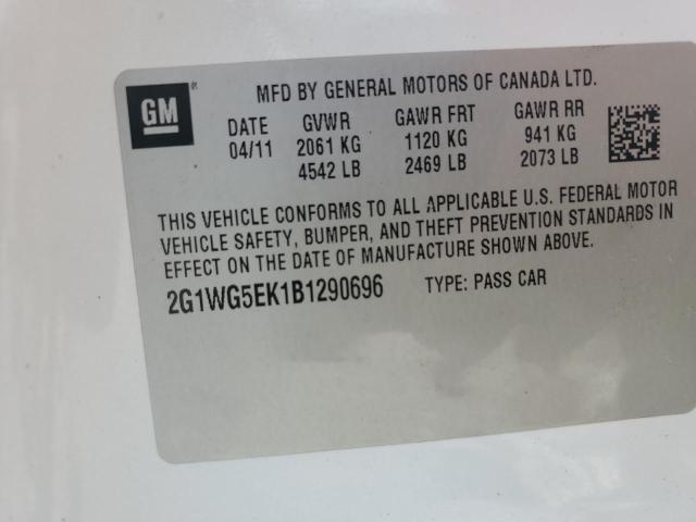 2G1WG5EK1B1290696 - 2011 CHEVROLET IMPALA LT WHITE photo 12