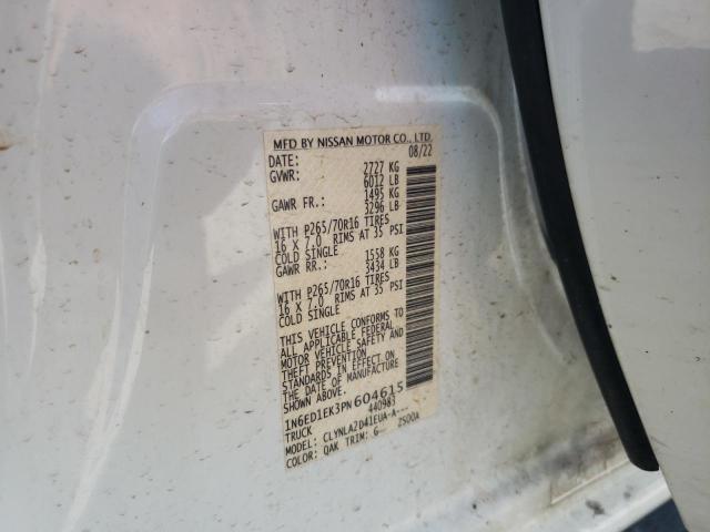 1N6ED1EK3PN604615 - 2023 NISSAN FRONTIER S WHITE photo 12