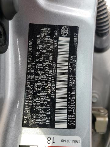 4T1BK1EB8GU221427 - 2016 TOYOTA AVALON XLE 银色 照片 13