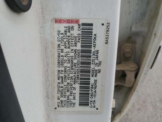JTDBR32E230016665 - 2003 TOYOTA COROLLA CE WHITE photo 12