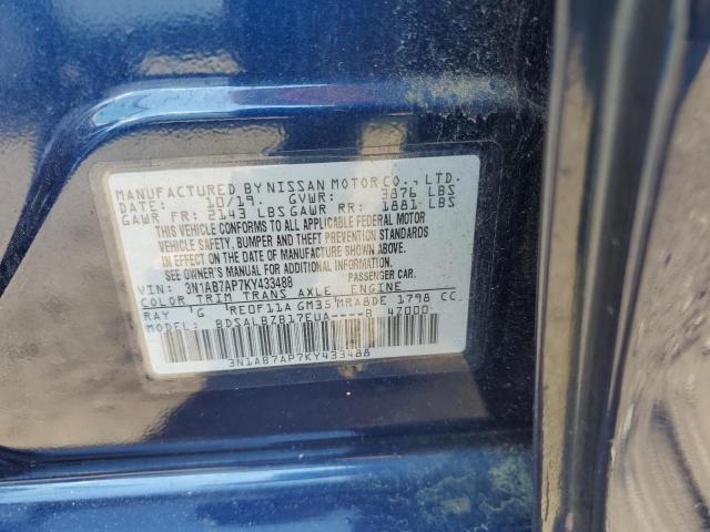 3N1AB7AP7KY433488 - 2019 NISSAN SENTRA S BLUE photo 12