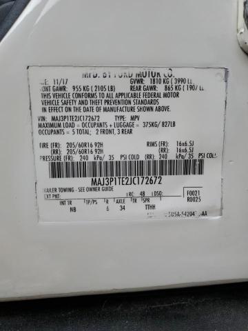 MAJ3P1TE2JC172672 - 2018 FORD ECOSPORT SE WHITE photo 12