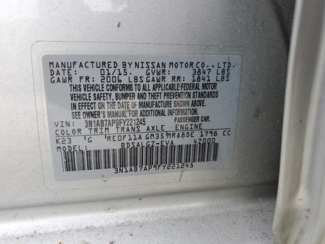 3N1AB7AP9FY221245 - 2015 NISSAN SENTRA S SILVER photo 12