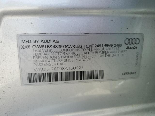 WAUDF78E98A150023 - 2008 AUDI A4 2.0T QUATTRO SILVER photo 12