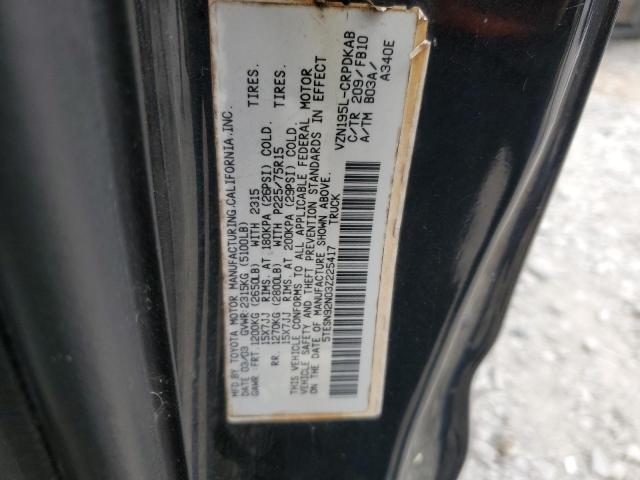 5TESN92N03Z225417 - 2003 TOYOTA TACOMA XTRACAB PRERUNNER 黑色 照片 12