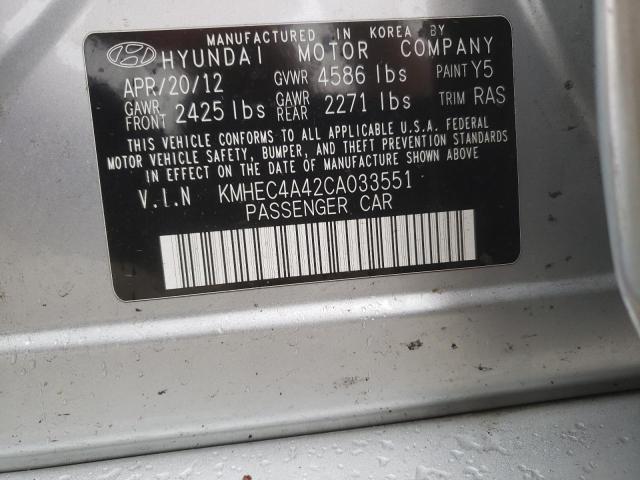 KMHEC4A42CA033551 - 2012 HYUNDAI SONATA HYBRID GRAY photo 12